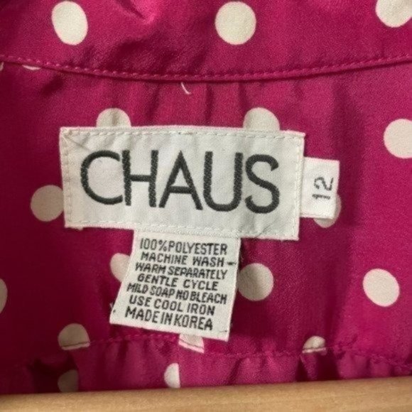 PRICE FIRM Vintage Deadstock Pink Polka Dot Blouse | Size 12, will fit M/L. - Picture 3 of 7